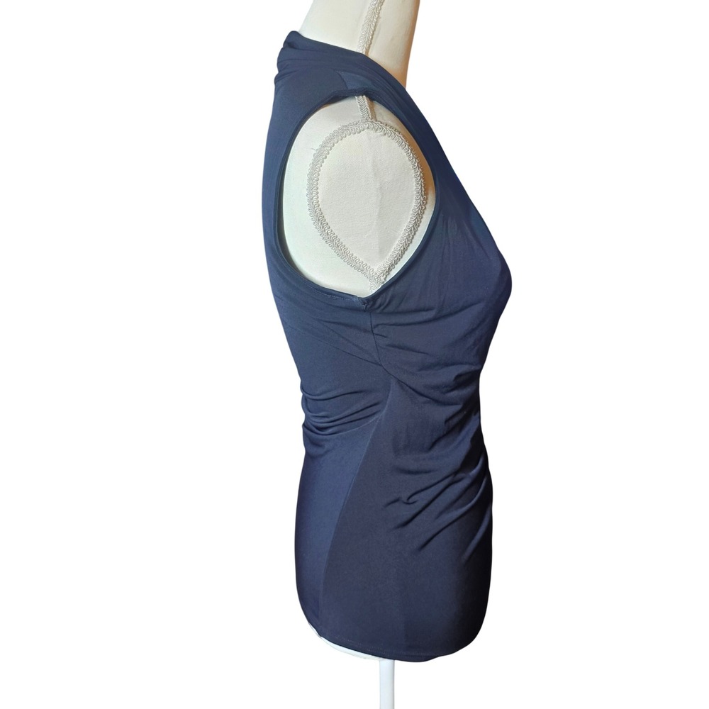 Michael Kors Sleeveless Drape Neck Ruched Zipper Top Navy Blue Size S - Picture 11 of 11